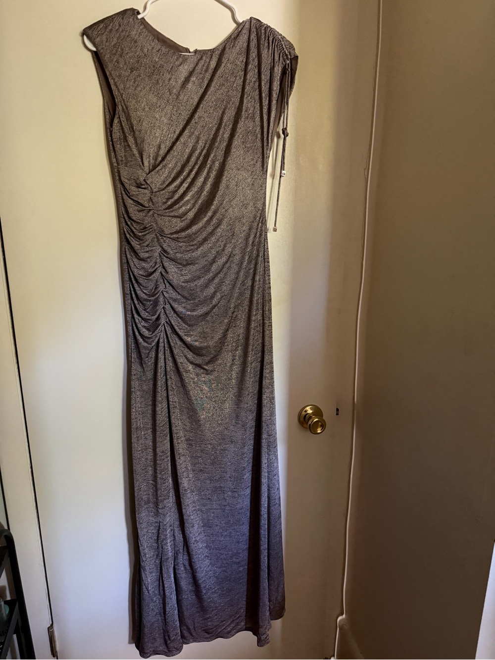 Nine West Heather Gray Sleeveless Ruched Maxi Dress